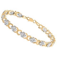 10K Gelbgold 1,00 Cttw Diamant 5 Stein Floral Cluster und "X" Gliederarmband