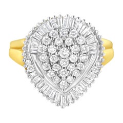 Anello a grappolo in oro giallo 10K con diamanti rotondi e taglio baguette da 1,0 cttw a forma di ovale