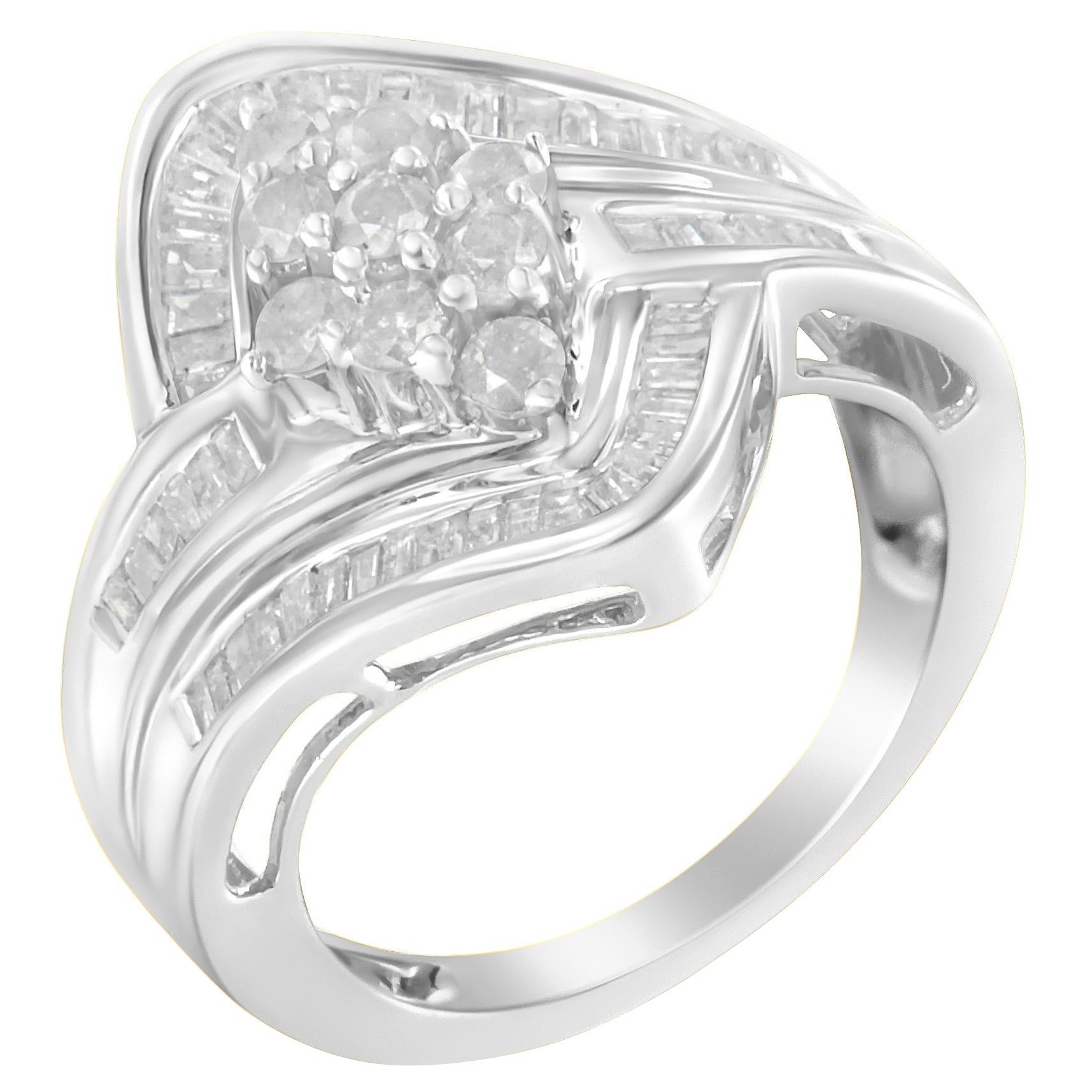10K White Gold Diamond Cluster Ring (1 Cttw, H-I Color, I1-I2 Clarity) - Size 6-3/4