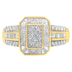10K Yellow Gold Round and Baguette-Cut 1.0 Cttw Diamond Cocktail Ring