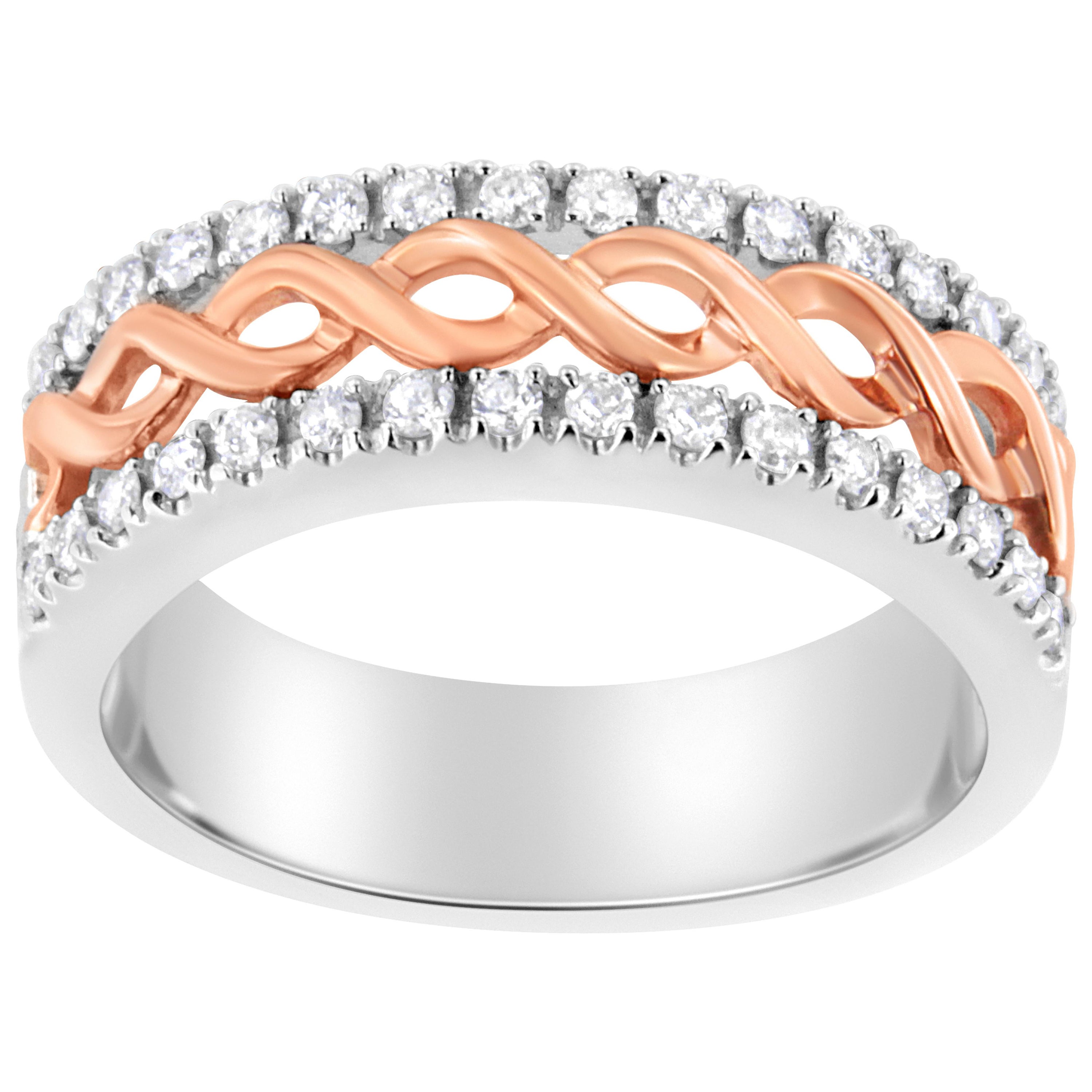 10K White and Rose Gold 1/3ct Diamond Split Shank and Infinity Ribbon Band Ring