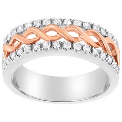10K White and Rose Gold 1/3ct Diamond Split Shank and Infinity Ribbon Band Ring
