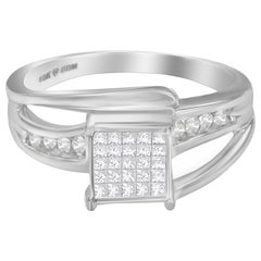 10K White Gold 1/3 Cttw Invisible Set Princess-cut Diamond Cluster Bypass Ring