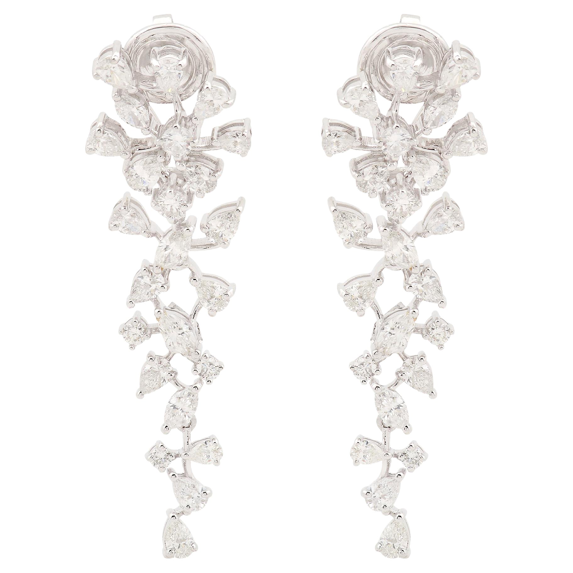3.6 Carat SI/H Multi Brilliant Cut Diamond Dangle Earrings 14 Karat White Gold