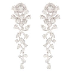 Pendants d'oreilles en or blanc 14 carats avec diamants de 3,6 carats taille brillants SI/H