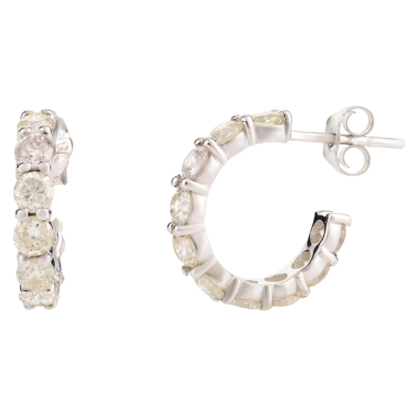 Tiny Natural Diamond Hoop Earrings Gift for Her in 18k Solid White Gold