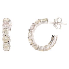 Tiny Natural Diamond Hoop Earrings Gift for Her in 18k Solid White Gold