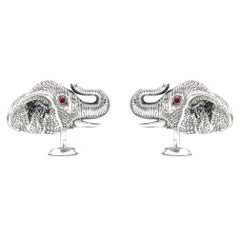 Tichu Ruby and Crystal Quartz Tusked Elephant Cufflink in Sterling Silver