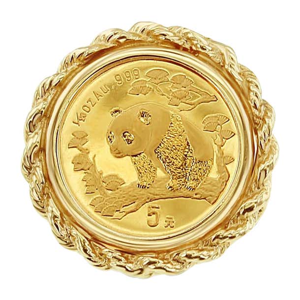 Panda 1/20OZ Fine Gold Panda Rope Coin Ring 14k Yellow Gold For Sale at ...