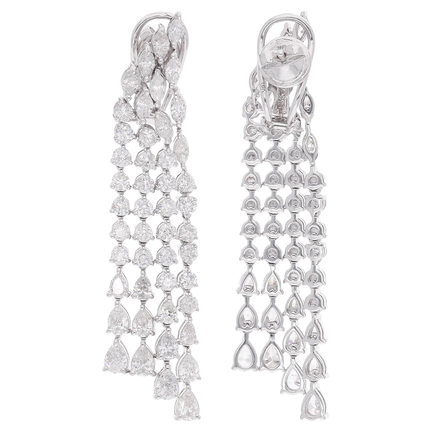 7.28 Carat Round Pear Diamond Chandelier Earrings 14 Karat White Gold Jewelry