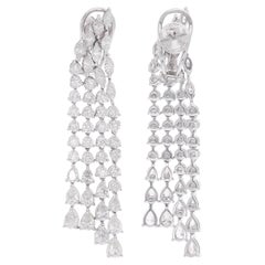 7.28 Carat Round Pear Diamond Chandelier Earrings 14 Karat White Gold Jewelry