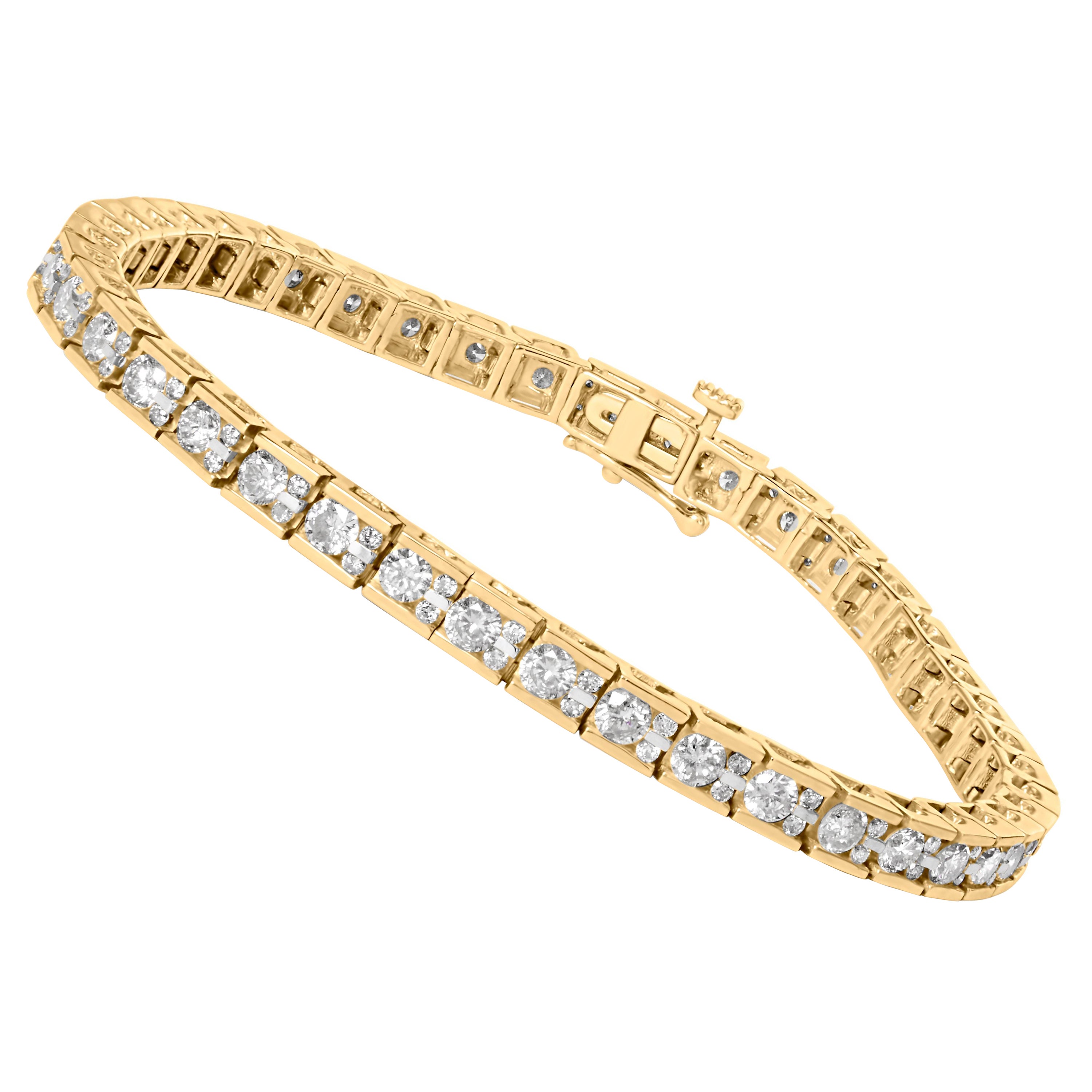 10K Gelbgold 4,00 Cttw Kanalbesetztes rundes Diamant-Tennis-Armband 7"