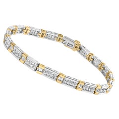 14k Two-Tone 2.00 Cttw Round-Cut and Baguette-Cut Diamond Bar Link 7" Bracelet