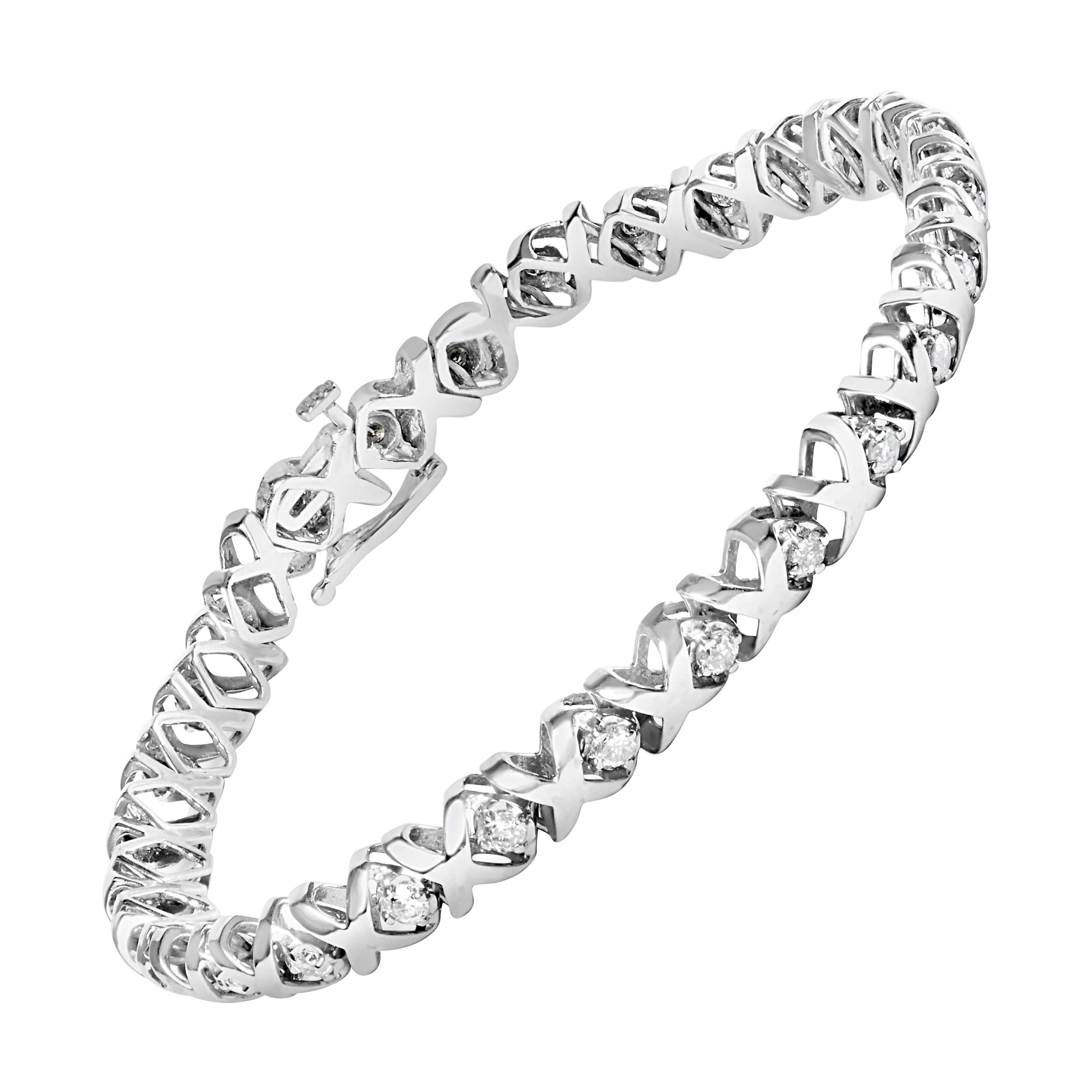 10K White Gold 1 1/2 Cttw Diamond Alternating Diamond and X-Link Tennis Bracelet