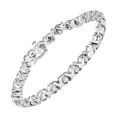 10K White Gold 1 1/2 Cttw Diamond Alternating Diamond and X-Link Tennis Bracelet