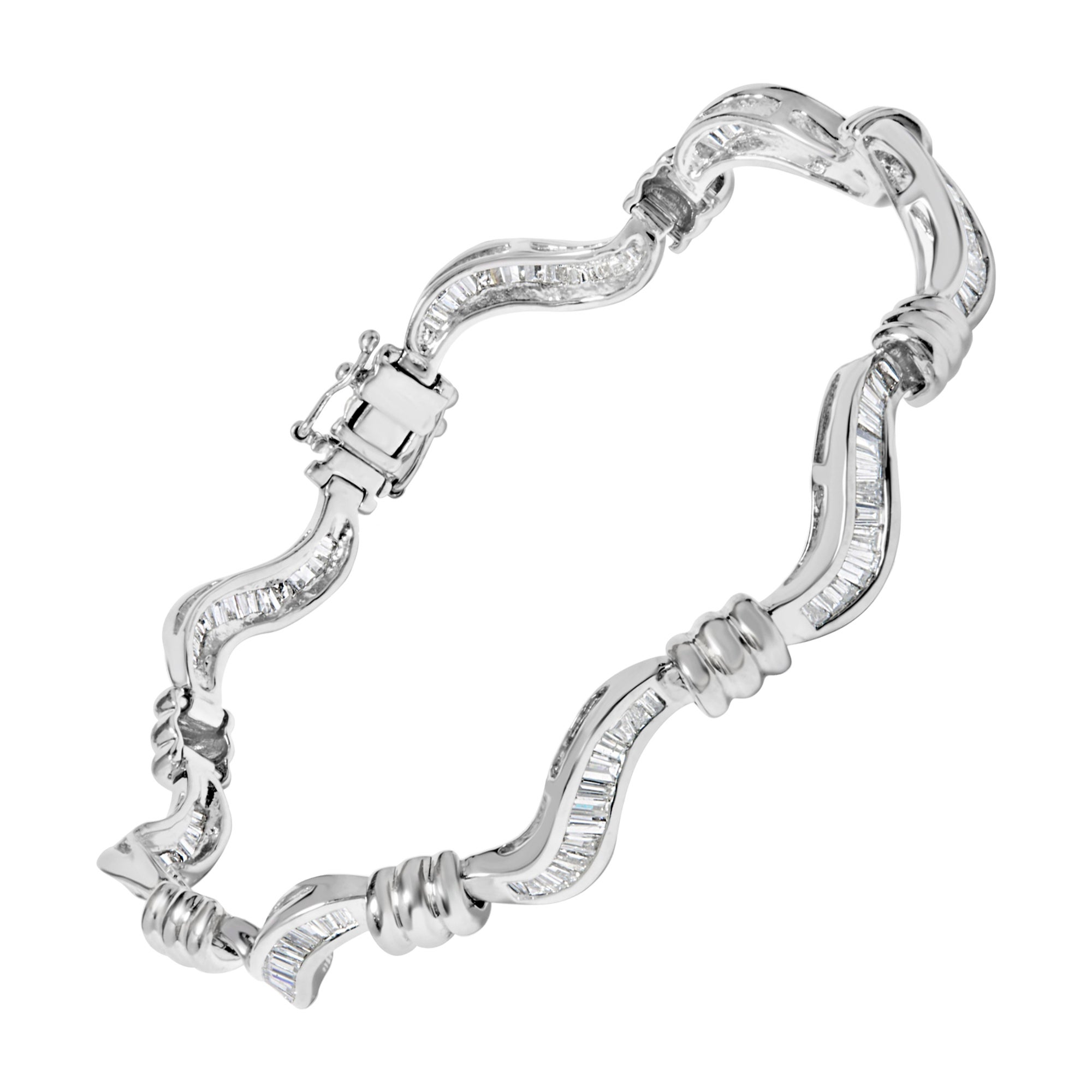 14K White Gold 2.00 Cttw Baguette-Cut Spiral Link 7" Bracelet