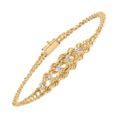 10K Yellow Gold 1/4 Cttw Round Diamond Basket Weave Rope Chain Style 7" Bracelet