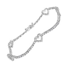 14K White Gold 1 1/2 Cttw Diamond Heart Station Strand Bracelet