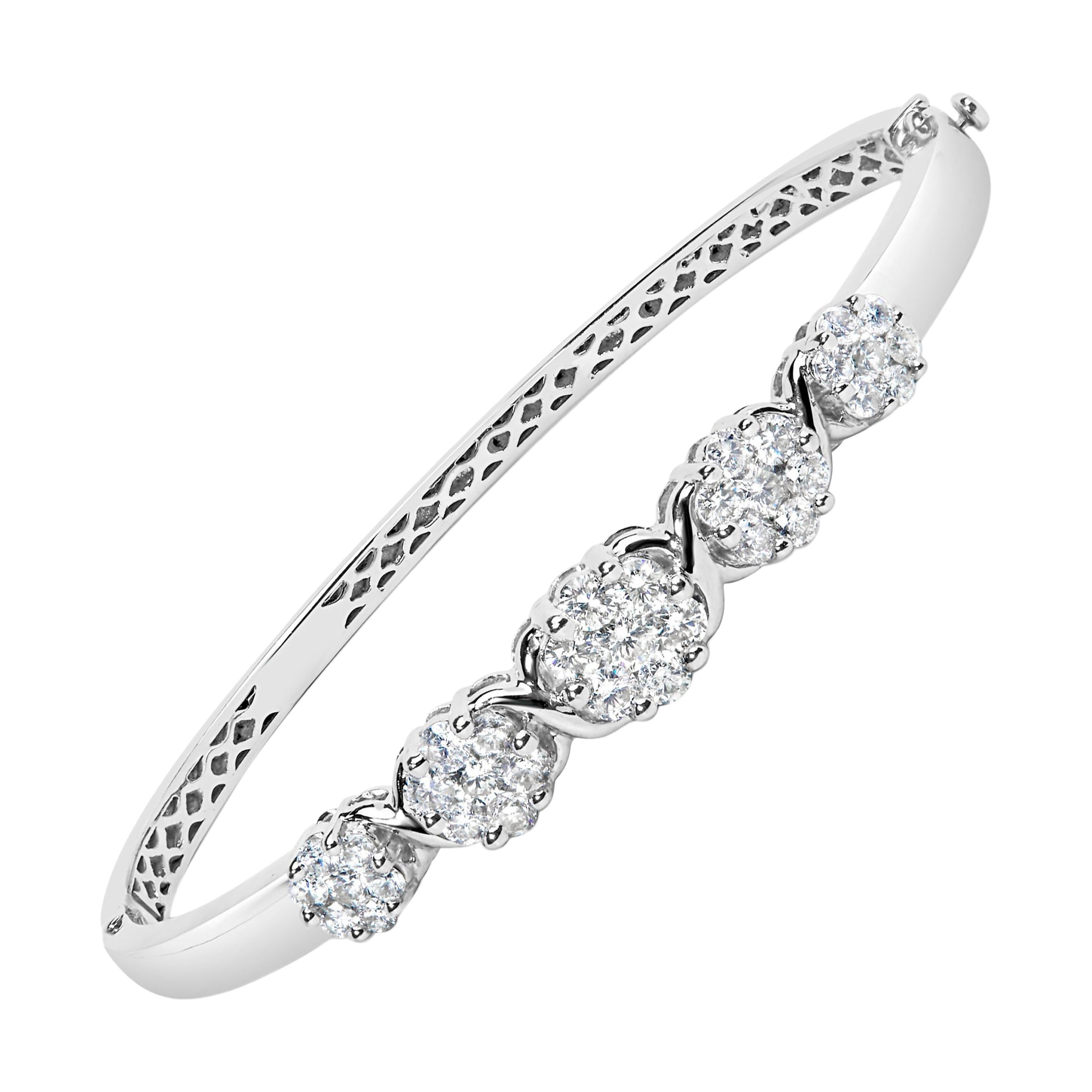 Bracciale a grappolo floreale in oro bianco 14K con diamanti da 2,5 ct.