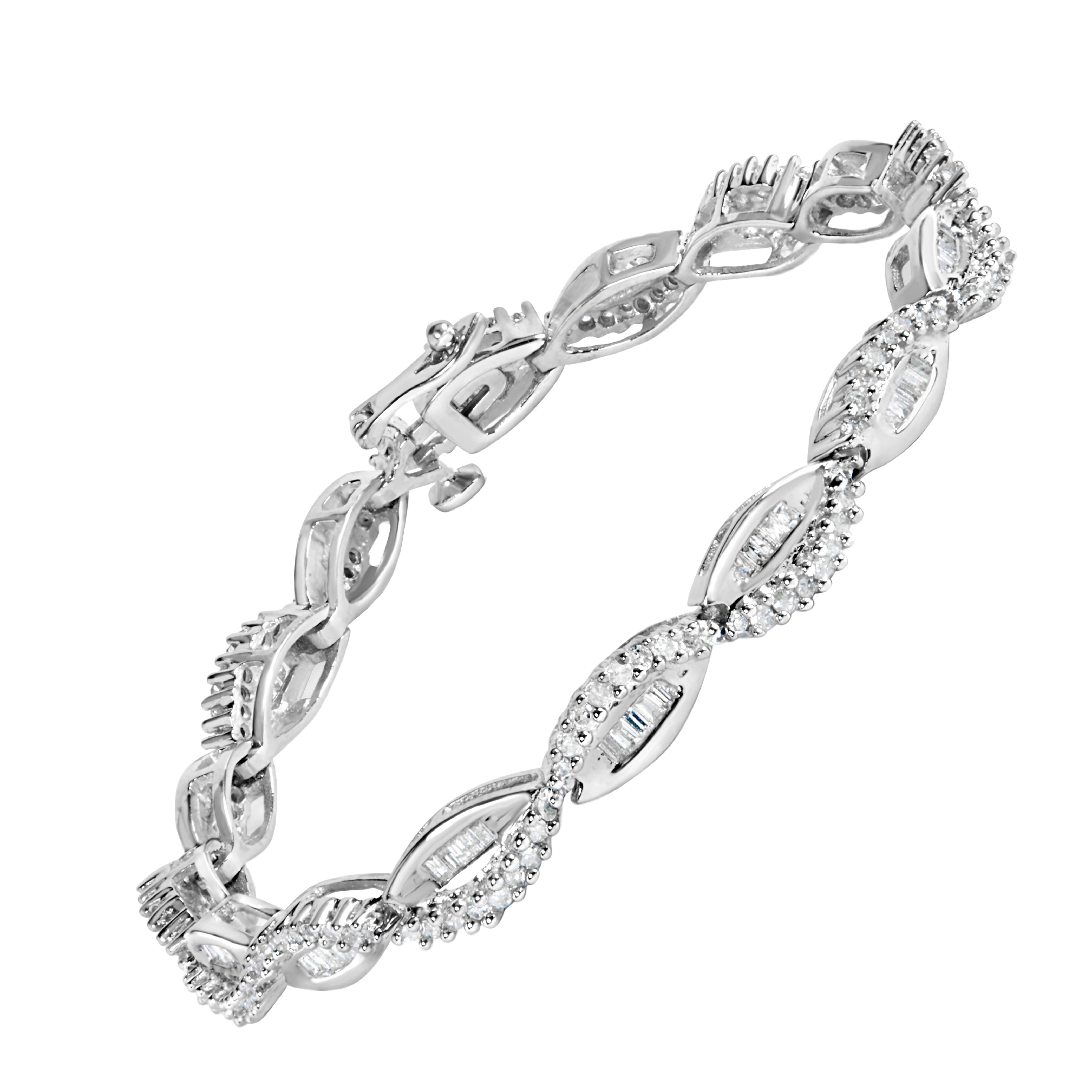 14K White Gold 2.00 Cttw Diamond Swirl and Pear Shape Link Bracelet