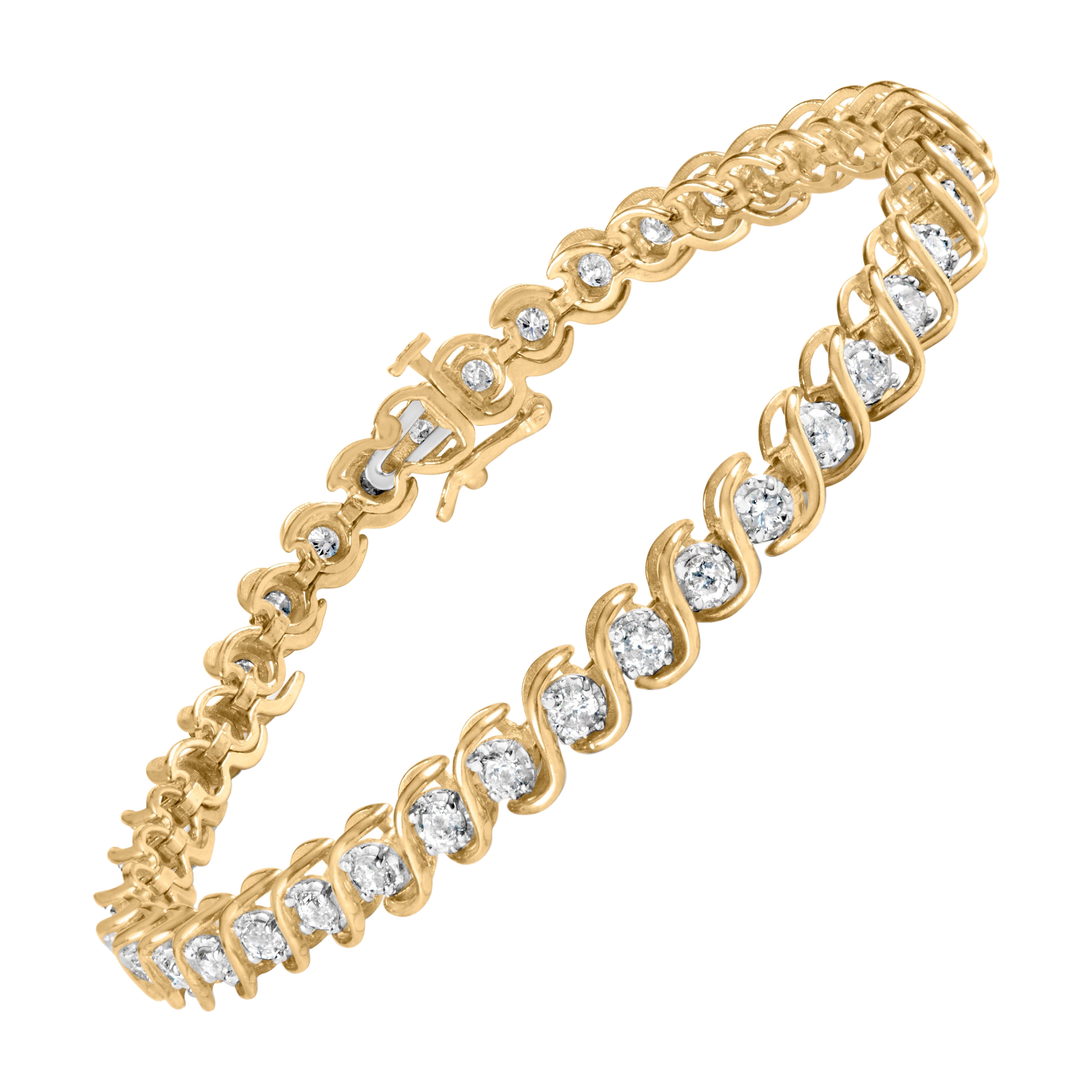 10K Yellow Gold 3 cttw Round-Cut Diamond Spiral Link 7.50" Bracelet