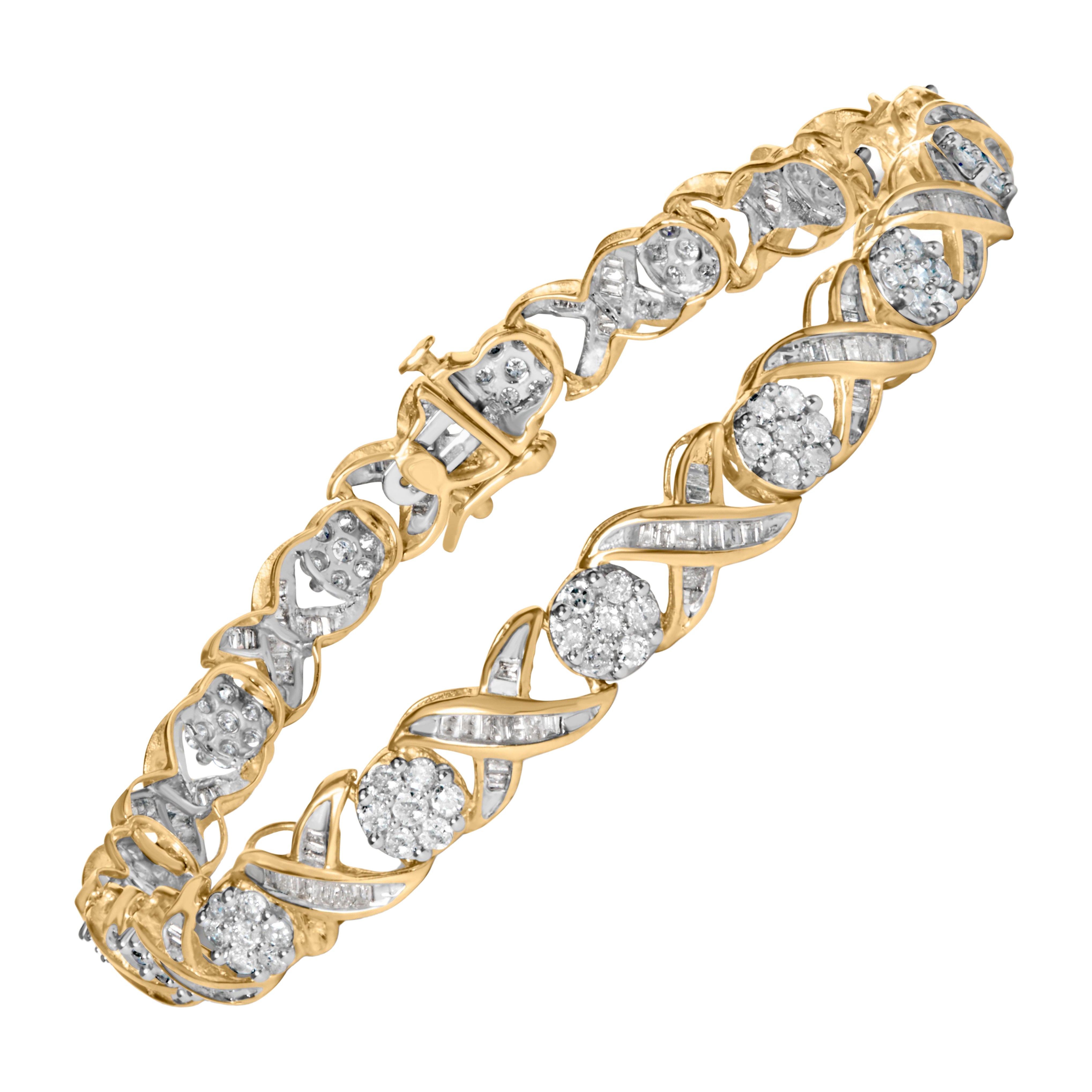 10K Yellow Gold 3.00 Cttw Diamond 'XOXO' Floral Design 7.50" Bracelet