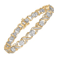 10K Yellow Gold 3.00 Cttw Diamond 'XOXO' Floral Design 7.50" Bracelet