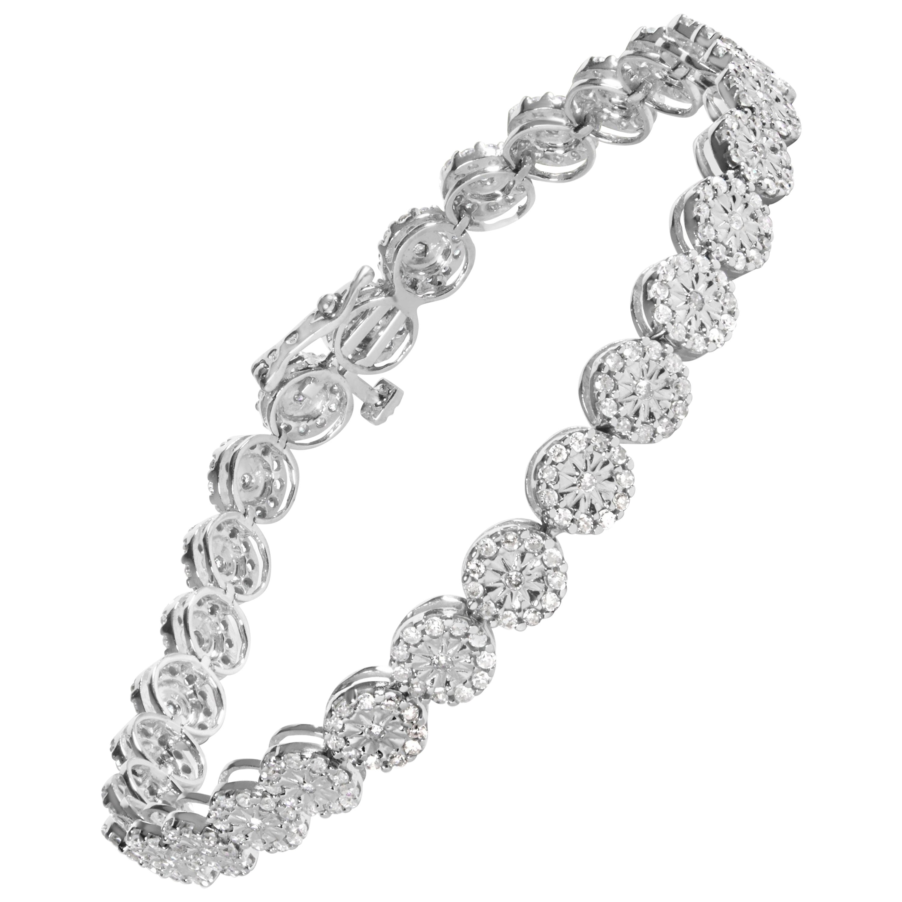 14K White Gold 2.00 Cttw Diamond Halo Link Tennis Bracelet