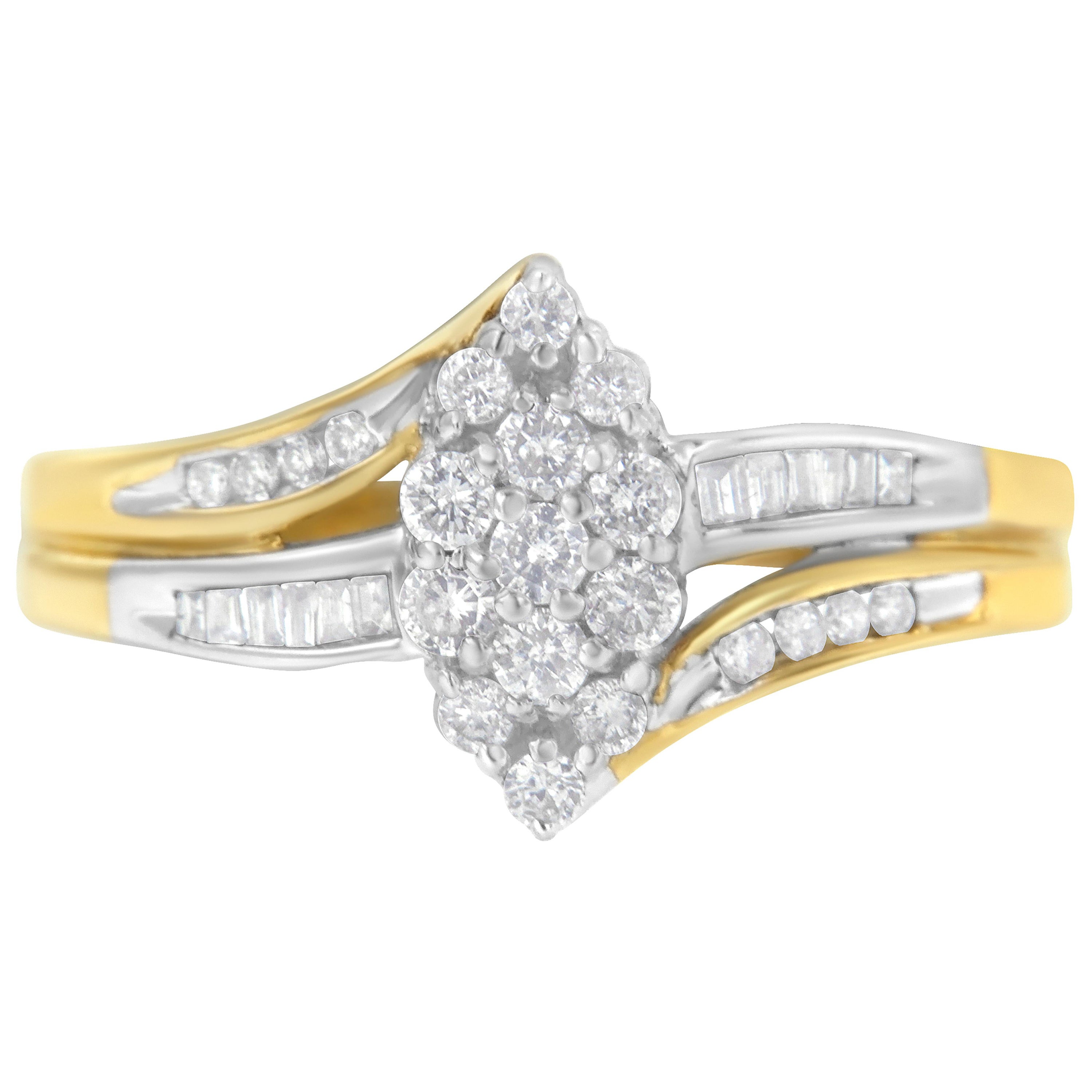 10K Yellow and White Gold 1/2ct Diamond Marquise Shaped Cluster Split Shank Ring