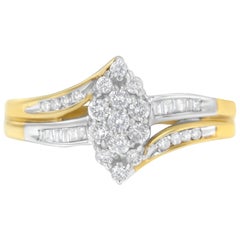 10K Yellow and White Gold 1/2ct Diamond Marquise Shaped Cluster Split Shank Ring