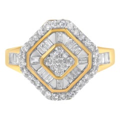 10K Yellow Gold Round and Baguette-Cut 1.0 Cttw Diamond Cocktail Ring