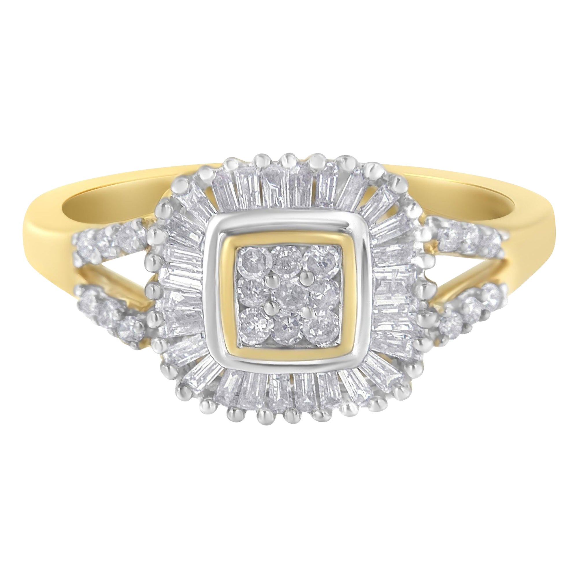 10K Yellow Gold Round and Baguette Cut 1/2 cttw Diamond Ballerina Ring