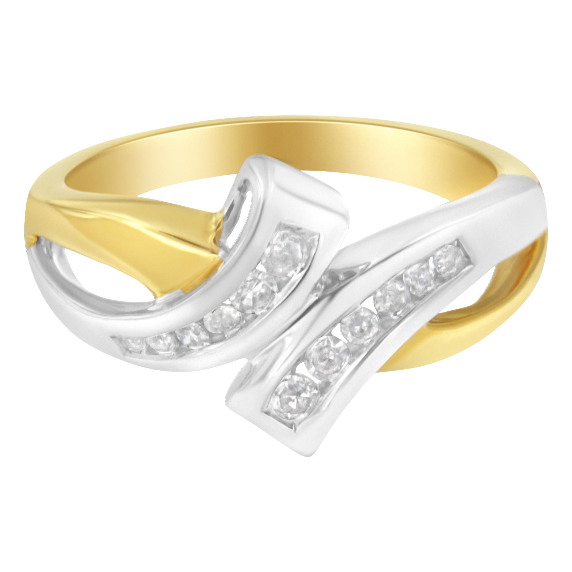 10K Two Toned Channel-Set Diamond Bypass Ring (1/4 cttw, I-J Color, I2 Clarity)