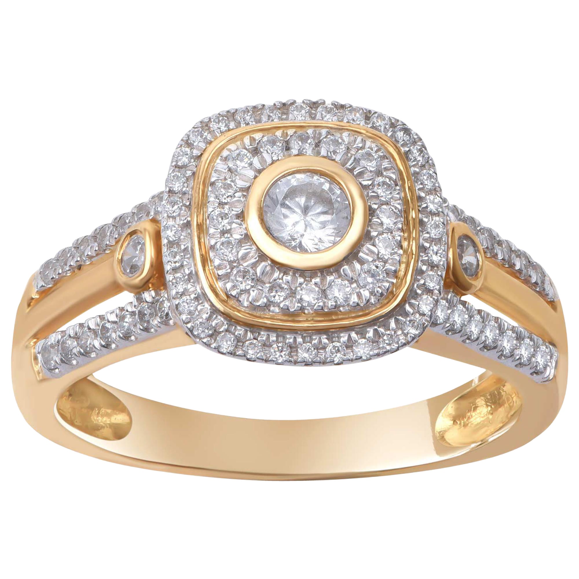 TJD 0.50 Carat Diamond 18 Karat Yellow Gold Vintage Micropave Bezel Ring