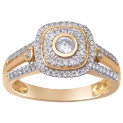 TJD 0.50 Carat Diamond 18 Karat Yellow Gold Vintage Micropave Bezel Ring