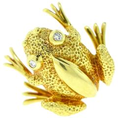 Tiffany & Co. Yellow Gold Frog Pin with Diamond Eyes