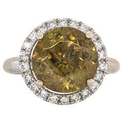 5.2ct Sphene Estate Ring w Earth Mined Diamonds in Solid 14K Gold Round 10mm