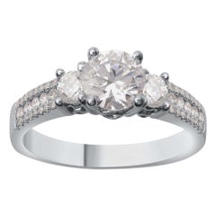 TJD 1.60 Carat Diamond 18 Karat White Gold 3-Stone Vintage Engagement Ring