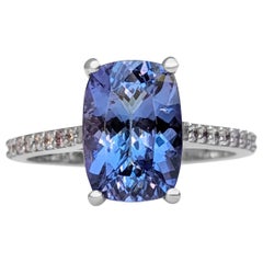 ¡SIN RESERVA!   3,33Ct Tanzanita y 0,16Ct Diamantes - 14 kt. Oro blanco - Anillo