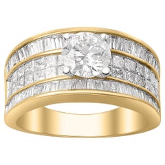 TJD 2.50 CT Round, Princess and Baguette Diamond 18KT Yellow Gold Multi Row Ring