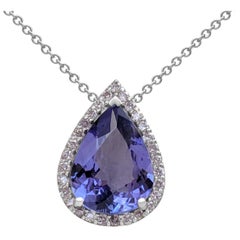 NO RESERVE! 3.56 Ct Tanzanites & 0.25Ct Diamonds 14 kt. White gold Necklace