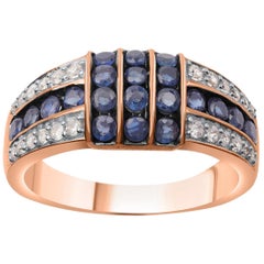 TJD 0.25 Carat Diamond and Natural Blue Sapphire 18 Karat Rose Gold Wedding Band