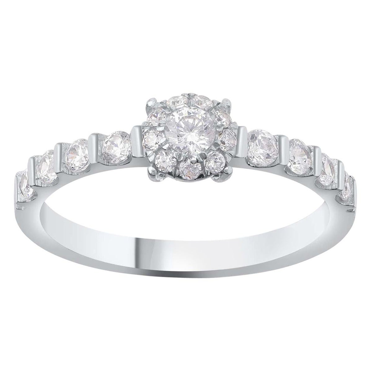 TJD 0,50 Karat Runder Diamant 18 Karat Weißgold Classic Halo Verlobungsring