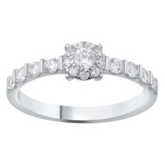 TJD 0,50 Karat Runder Diamant 18 Karat Weißgold Classic Halo Verlobungsring