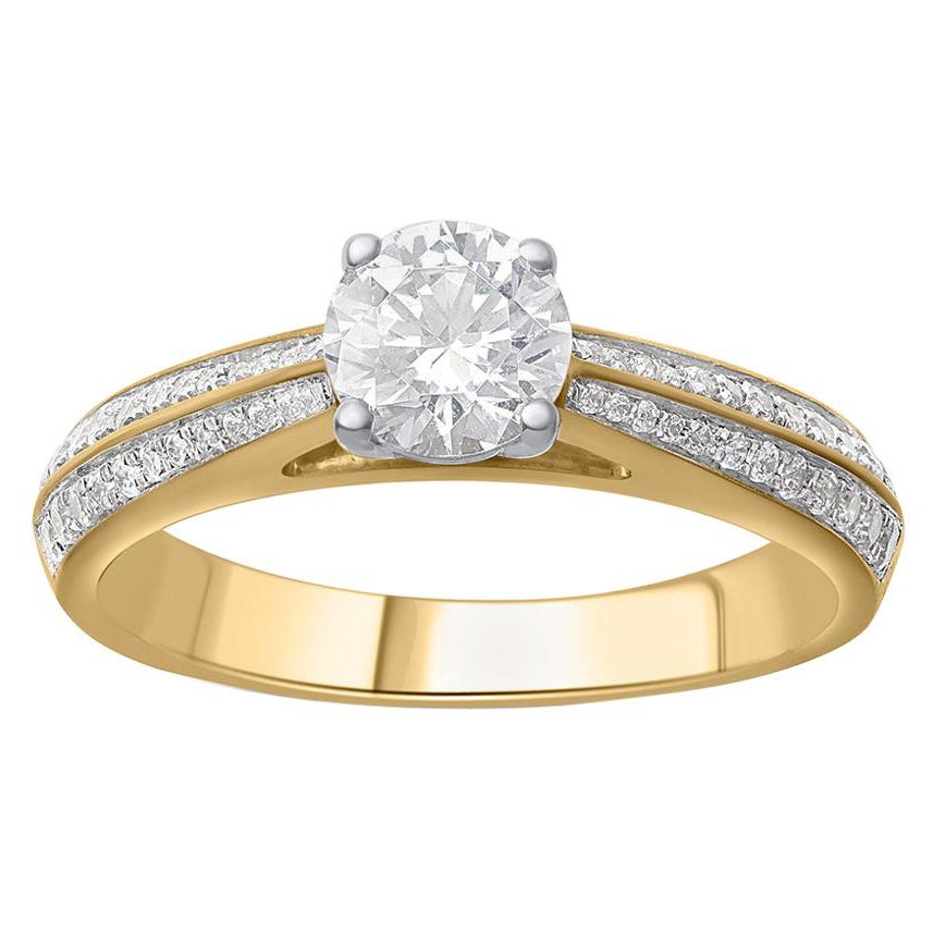 TJD 1.0 Carat Round Diamond 18 Karat Yellow Gold Enticing Engagement Ring For Sale