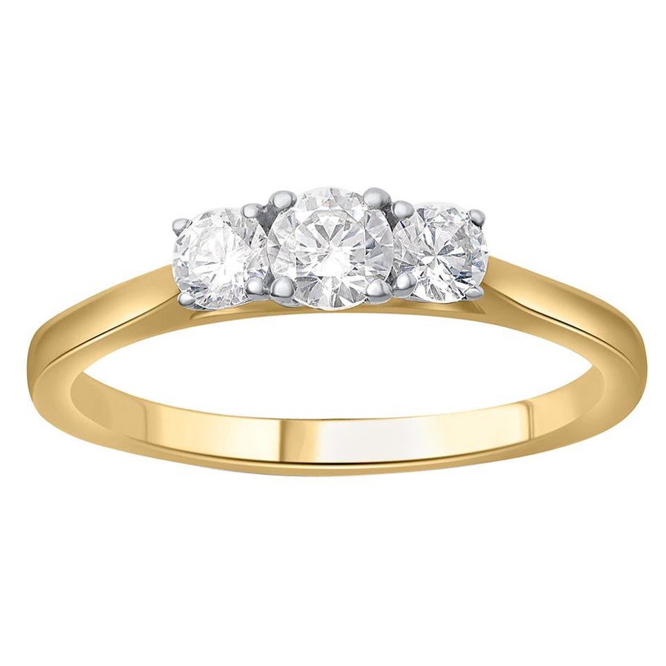 TJD 0,50 Karat 18 Karat Gelbgold Diamant Classic 3-Stein Verlobungsring im Angebot