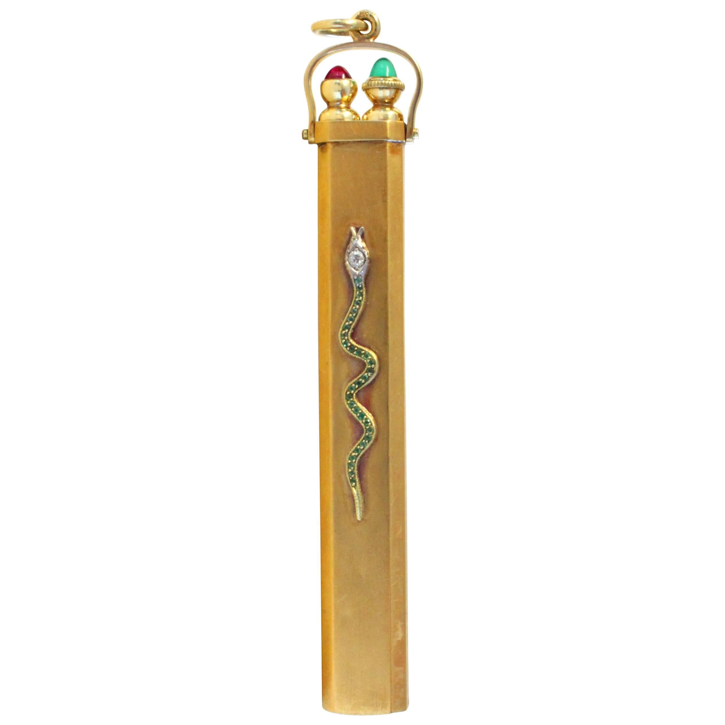 1917 Antique Doctor's Gold Thermometer Pencil Pendant