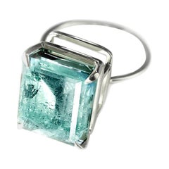 Eighteen Karat White Gold Ring with Big Blue Topaz