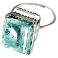 Eighteen Karat White Gold Ring with Big Blue Topaz