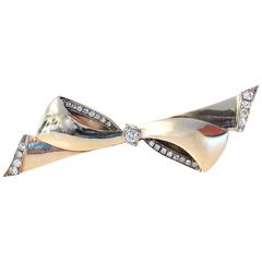 1940s Cartier Diamond Gold Bow Brooch